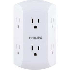 Philips 5-Outlet Extender with USB-C and USB Ports, Surge Protector, Adapter Spaced Outlets, 3-Prong, Side Access, Grounded, Perfect for Cell Phone Charging, White, SPP5252WC/37