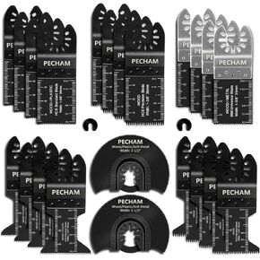 PECHAM 102PCS Oscillating Tool Saw Blade, Wood Metal Cutting and Sandpaper Oscillating Tool Accessories with Titanium & Curved Japanese Tooth Multitool Blade Fit More Oscillating Tools