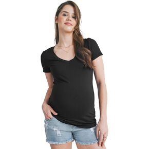 Womens Casual Fitted Top Short Sleeve V Neck Maternity T Shirt