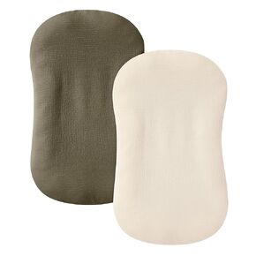 guruixu 2 Pack Muslin Baby Lounger Cover, 100% Cotton Infant Lounger Cover, Soft & Breathable Replacement Cover Fits Newborn Lounger for Baby Boys and Girls (Dusty Pink,Beige)