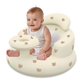 Baby Inflatable Seat for Babies 3 Months and Up, Inflatable Baby Chair with Tray, Toddler Floor Seats for Sitting Up, Blow Up Baby Chair with Back Support-Cute Bear