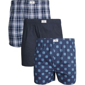 Lucky Brand Men's Underwear - Classic Woven Boxers with Functional Fly (3 Pack), Size Small, PlaidSmoked Pearl PrintJet Black