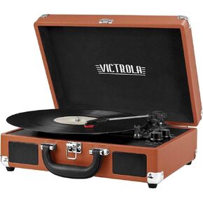 Victrola Vintage 3-Speed Bluetooth Portable Suitcase Record Player with Built-in Speakers | Upgraded Turntable Audio Sound| Includes Extra Stylus | Light Beige Linen