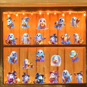Halloween Ghost Window Clings Funny Cute Ghost Wall Decals Double-Sided Ghost Window Decals Cartoon Ghost Stickers for Craft Glass Cup Water Bottle Pumpkin Ghost Window Wall Stickers