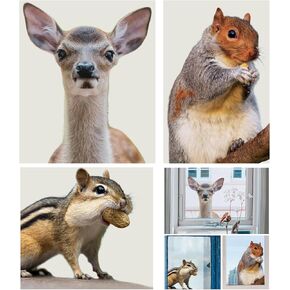 3 PCS Woodland Animals Squirrels Deer Hamsters Realistic Fun Gazing Window Stickers Reusable Anti-collision Double Sided Window Stickers Living Room Bedroom Window Glass Door Decoration