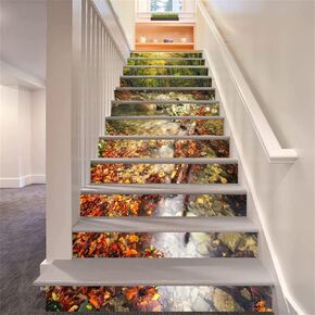 13pcs 3D Blue Ocean Wood Bridge Stair Stickers Peel and Stick -Self-Adhesive Staircase Stickers- Stair Decals for Home Office Decorations 39.37" x 7.08"