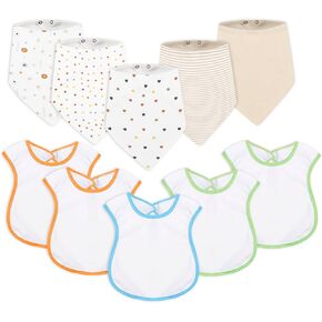 Baby Bibs for Drooling and Teething for Girls Boys - 5 Cotton Bandana and 5 Waterproof Infant Toddler Bib Set – Baberos para Bebe Niño Niña