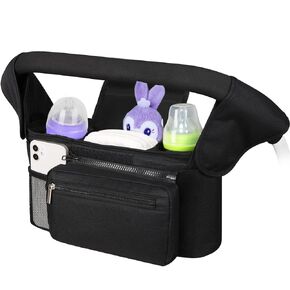 Universal Stroller Organizer with Insulated Cup Holder,Pram Caddy with Detachable Phone Bag and Shoulder Strap,Stroller Bag Caddy Organizer Fits for Uppababy, Baby Jogger, Britax Strollers