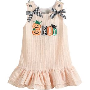 Lil cactus Orange Seersucker Halloween Boo Ruffle Dress