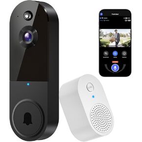 1080P Video Doorbell Camera, Wireless Indoor/Outdoor Surveillance Camera, Cloud Storage, 2.4G WiFi Only, AI Human Detection, Instant Alert, Night Vision, Two Way Audio