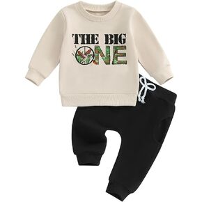 Baby Boys First Birthday Outfit 1st Birthday One Print Pullover Sweatshirt and Jogger Pants Set