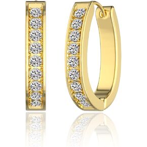Hoop Earrings Hypoallergenic 316L Cubic Zirconia Earrings Surgical Steel Yellow Gold U-shaped Earrings (Single Pair Yellow Gold U-shaped Earrings)