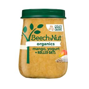 Beech-Nut Organic Baby Food Jars, Organic Mango Yogurt & Rolled Oats Puree, Stage 3 Baby Food for Babies 8 Months and Up, Non-GMO, 4oz Glass Jars, 10ct