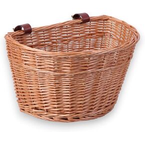 Vintiquewise Wicker Front Bike Basket with Faux Leather Straps (QI003420)