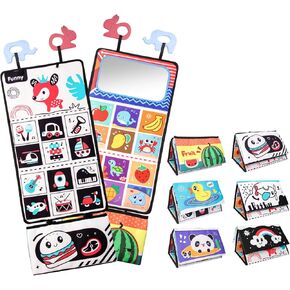 BEBOAN Baby Tummy Time Toys Book with Mirror and Teethers, Multifunctional Infant Black and White Crinkle Book, Toddler Montessori Toys High Contrast Newborn Sensory Toy for 0-6 months Baby Boys Girls