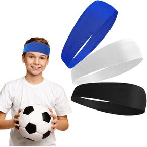 3 Pcs Kids Sports Headbands Boys Girls Athletic Elastic Sweatbands Children Soft Moisture Wicking Hairband Absorbing Sweat Band for Football Basketball Running Tennis