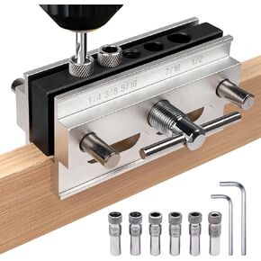 Donext Self Centering Doweling Jig, Adjustable Width Dowel Jig for Straight Holes, Biscuit Joiner Set With 6 Drill Guide Bushings, Woodworking Drilling Guide Power Tool Accessory Jigs