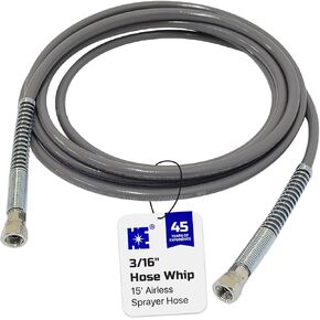 Cosmostar 3/16" x 15 feet Super Flexible Airless Sprayer Hose - 3300 PSI Max Pressure, Durable & Universal Fit Whip Hose
