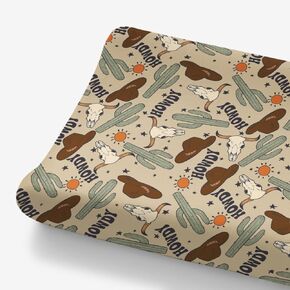 Western Cowboy Howdy Hat Cactus Changing Pad Cover for Baby Boys, Boho Wild West Cow Lover Sun Star Diaper Change Table Covers, Soft Stretchy Safe Snug Fitted Changing Mat Sheets Fit 32"/34" x 16"