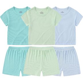 Baby Toddler 6 Pieces Shirts And Shorts Clothes Baby Boy Girl 93% Rayon 5% Elastane Short Sets Clothes 80-120cm