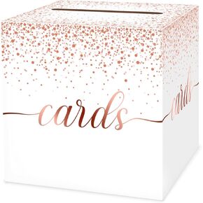 1 Pack White and Rose Gold Card Box for Party, 8.7" White Gift Card Box Money Box for Birthday, Wedding, Baby Shower, Retirement, Anniversary, Bridal Shower, Raffle Ticket