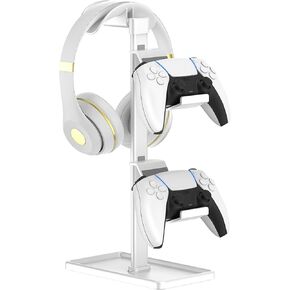 Controller Holder, Headphone Stand, Gaming Controller Stand for Xbox PS5 PS4 Switch, Headset Holder with Storage Organizer, Universal Desk Game Accessories (Black)