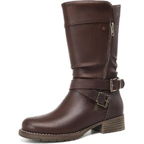 DECARSDZ Women's Mid-Calf Boots Fall Low Heel Fashion Ladies Combat motorcycle Boots in Kuwait