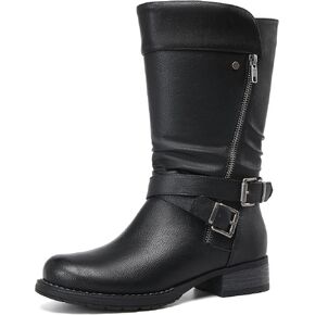 DECARSDZ Women's Mid-Calf Boots Fall Low Heel Fashion Ladies Combat motorcycle Boots