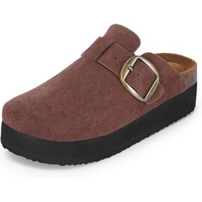 mazeskin Womens Memory Foam Platform Suede Clogs Comfortable Cork Footbed Adjustable Buckle Slippers Indoor Outdoor