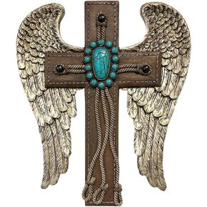 De Leon Collections 14231 Layered Cross Cutout Distressed Wood Look Turquoise and Brown 15 Inch Polyresin Southwestern Rustic Decorative Home Décor Hanging Sculpture Wall Cross
