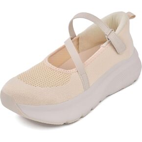JACKSHIBO Womens Slip On Wide Toe Box Walking Shoes | Mary Jane Shoes Flats Chunky Sneakers | Arch Support Plantar Fasciitis Shoes with Metatarsal Pads | Memory Foam Cushion Zero Drop Thick Sole