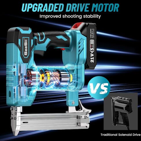 Seesii Nail Gun Battery Powered – Cordless Nail Gun with 4Ah Battery for Carpentry, Framing, and DIY Projects, 18 Gauge, 2×21V MAX Li-ion Batteries, Charger and 1000 Brad Nails Included in Saudi Arabia