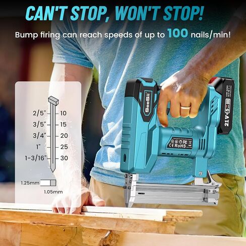 Seesii Nail Gun Battery Powered – Cordless Nail Gun with 4Ah Battery for Carpentry, Framing, and DIY Projects, 18 Gauge, 2×21V MAX Li-ion Batteries, Charger and 1000 Brad Nails Included in Saudi Arabia