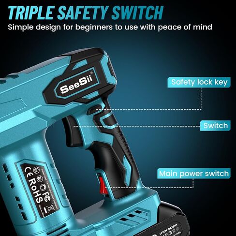 Seesii Nail Gun Battery Powered – Cordless Nail Gun with 4Ah Battery for Carpentry, Framing, and DIY Projects, 18 Gauge, 2×21V MAX Li-ion Batteries, Charger and 1000 Brad Nails Included in Saudi Arabia