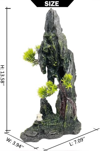 Aquarium Decoration Large and Tall for Fish Tank Rock Thematic Ornaments Aquarium Mountain View Stone Ornaments Aquarium Decor Tree House Cave Fish Tank Decorations - Large in Kuwait