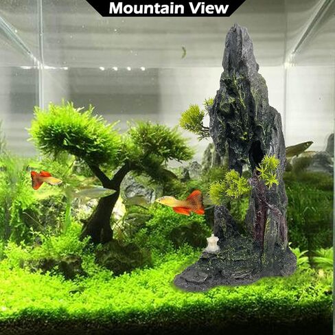 Aquarium Decoration Large and Tall for Fish Tank Rock Thematic Ornaments Aquarium Mountain View Stone Ornaments Aquarium Decor Tree House Cave Fish Tank Decorations - Large in Kuwait