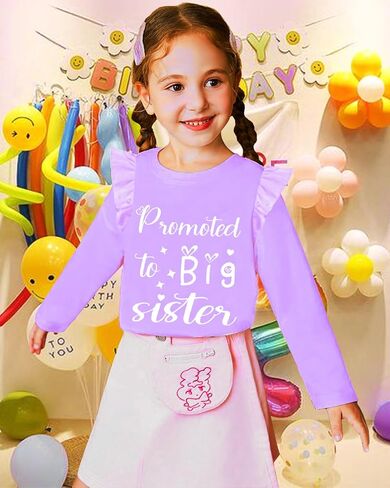 CM-Kid قميص الأخت الكبرى للفتيات تم ترقيته إلى الأخت الكبرى كشكش طويل الأكمام ديناصور قوس قزح الفيل التي شيرت in Kuwait
