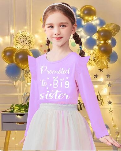 CM-Kid قميص الأخت الكبرى للفتيات تم ترقيته إلى الأخت الكبرى كشكش طويل الأكمام ديناصور قوس قزح الفيل التي شيرت in Kuwait