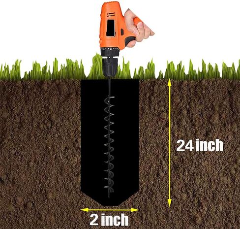 مثقاب مثقاب سطحي مقاس 2 × 24 بوصة لسلسلة مثقاب مثقاب الحديقة أو حفار ثقب المظلة مناسب لقمة مثقاب محرك سداسي مقاس 3/8 بوصة in Kuwait