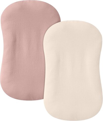 guruixu 2 Pack Muslin Baby Lounge Cover، 100٪ قطن غطاء أريكة للرضع، غطاء بديل ناعم ومسامي يناسب حديثي الولادة للأطفال الأولاد والبنات (وردي مترب، بيج) in Kuwait