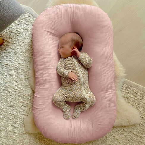 guruixu 2 Pack Muslin Baby Lounge Cover، 100٪ قطن غطاء أريكة للرضع، غطاء بديل ناعم ومسامي يناسب حديثي الولادة للأطفال الأولاد والبنات (وردي مترب، بيج) in Kuwait