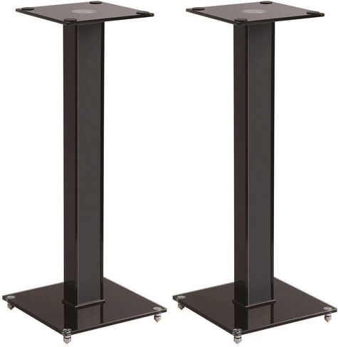 Monoprice Elements Speaker Stand - 28 Inch (Pair) with Cable Management, Strong Tempered Glass Base with Floor Spikes, Black (139494) in Saudi Arabia