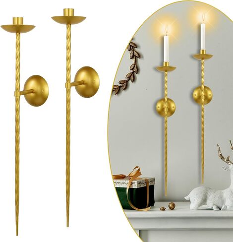 lobolighting Candle Sconces Twisted Pillar Wall Candle Holder Set of 2 Long Candle Wall Sconce Metal Wall Sconces Candle Holder Decoration for Dining Room, Fireplace, Living Room (Black, 23.6 Inch) in Saudi Arabia