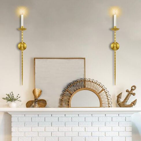 lobolighting Candle Sconces Twisted Pillar Wall Candle Holder Set of 2 Long Candle Wall Sconce Metal Wall Sconces Candle Holder Decoration for Dining Room, Fireplace, Living Room (Black, 23.6 Inch) in Saudi Arabia