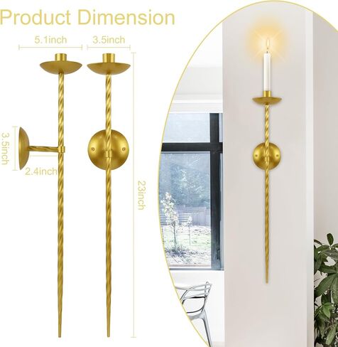 lobolighting Candle Sconces Twisted Pillar Wall Candle Holder Set of 2 Long Candle Wall Sconce Metal Wall Sconces Candle Holder Decoration for Dining Room, Fireplace, Living Room (Black, 23.6 Inch) in Saudi Arabia