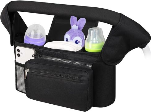Universal Stroller Organizer with Insulated Cup Holder,Pram Caddy with Detachable Phone Bag and Shoulder Strap,Stroller Bag Caddy Organizer Fits for Uppababy, Baby Jogger, Britax Strollers in Saudi Arabia
