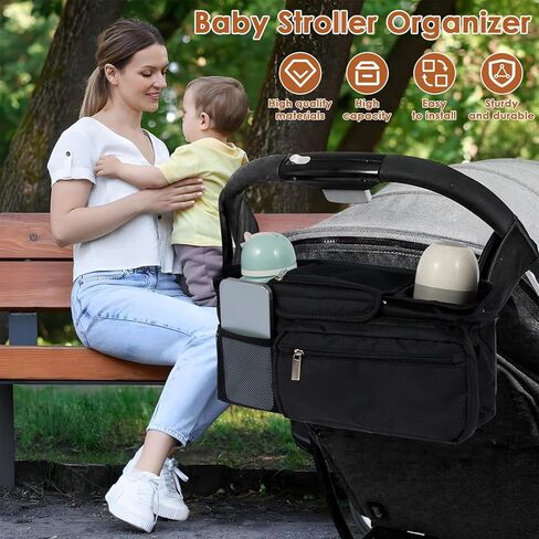 Universal Stroller Organizer with Insulated Cup Holder,Pram Caddy with Detachable Phone Bag and Shoulder Strap,Stroller Bag Caddy Organizer Fits for Uppababy, Baby Jogger, Britax Strollers in Saudi Arabia