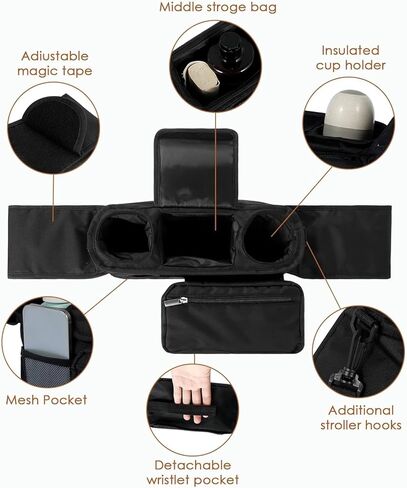 Universal Stroller Organizer with Insulated Cup Holder,Pram Caddy with Detachable Phone Bag and Shoulder Strap,Stroller Bag Caddy Organizer Fits for Uppababy, Baby Jogger, Britax Strollers in Saudi Arabia