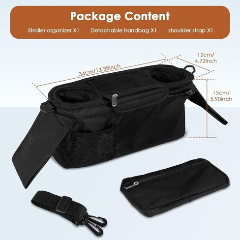 Universal Stroller Organizer with Insulated Cup Holder,Pram Caddy with Detachable Phone Bag and Shoulder Strap,Stroller Bag Caddy Organizer Fits for Uppababy, Baby Jogger, Britax Strollers in Saudi Arabia