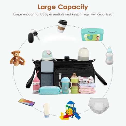 Universal Stroller Organizer with Insulated Cup Holder,Pram Caddy with Detachable Phone Bag and Shoulder Strap,Stroller Bag Caddy Organizer Fits for Uppababy, Baby Jogger, Britax Strollers in Saudi Arabia